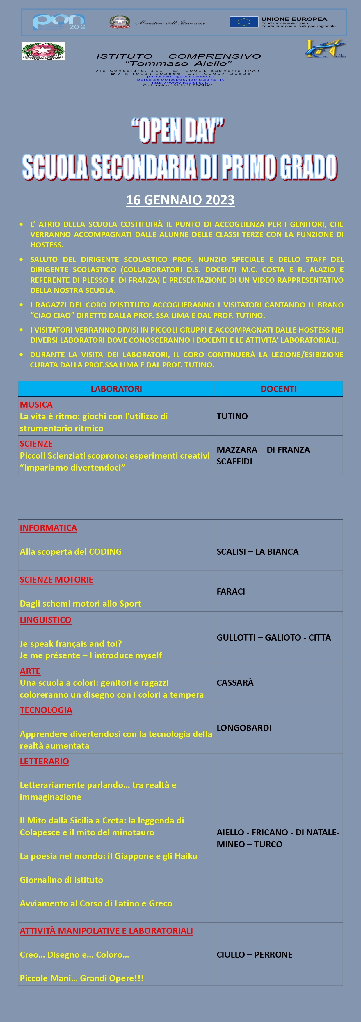 PROGRAMMA OPEN DAY SCUOLA SECONDARIA 16 GENNAIO 2023 page 0001